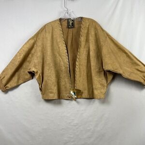 Vintage Susan Riedweg Leather Jacket Womens OS Cropped Tan Batwing Whipstitch